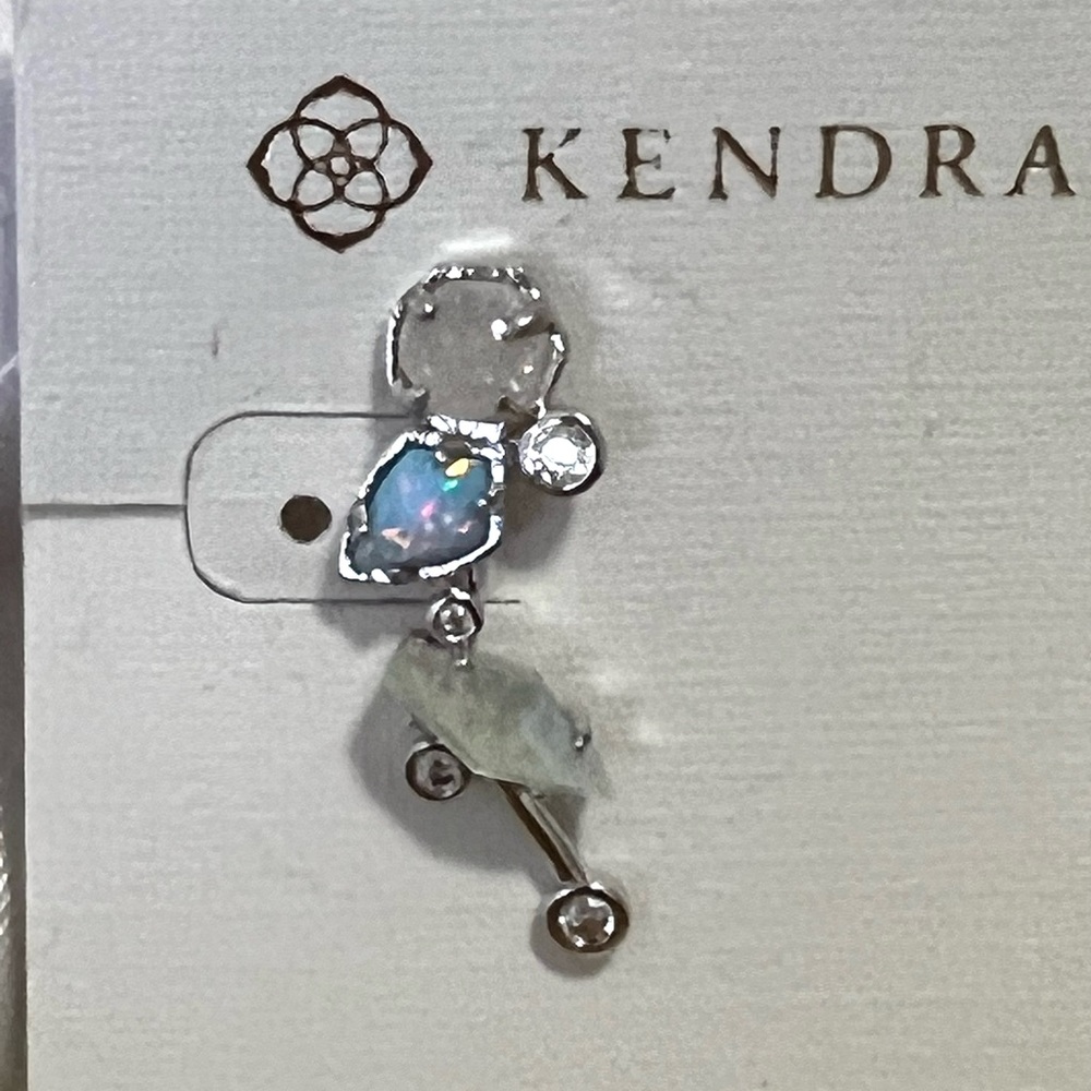 NWT RARE & Retired Kendra Scott Troian Ear Climbers Ice Blue Opal Dichroic Drusy - Picture 12 of 17